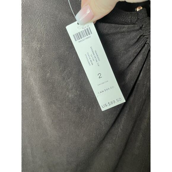 Chico's Travelers Womens Top Size 2 US 12/14 Brown Slinky Work Wear Pullover NEW - Picture 8 of 9